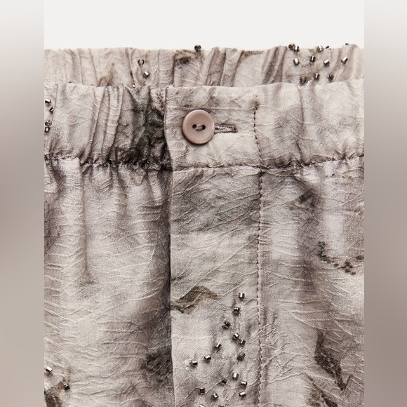 NWT. Zara ZW Collection Brown/Gray-Brown Embroidered Pants. Size XS. - Picture 7 of 11